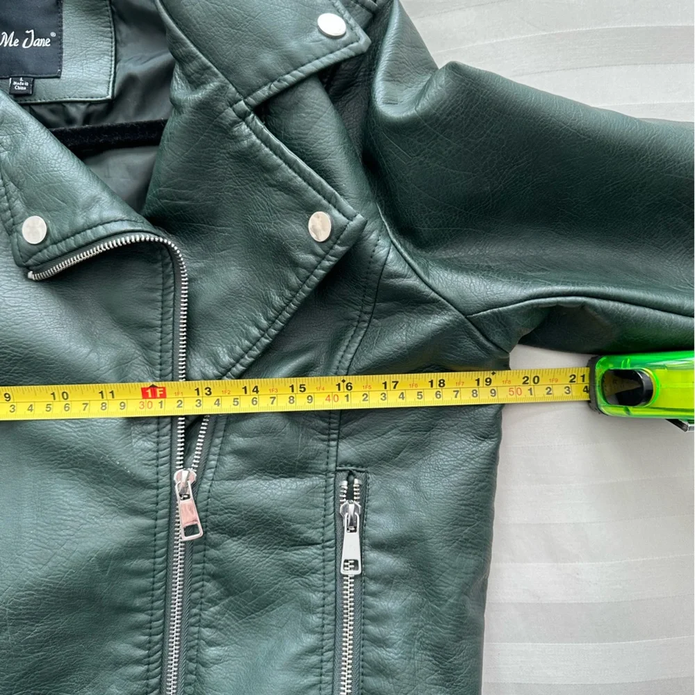 Dark Green Vegan Leather Moto Jacket - Picture 3 of 4